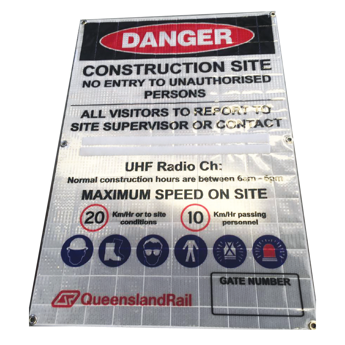 Custom Reflective Construction Site Entry & Compliance System CSEB1000 | Modular Site Entry Safety Banner