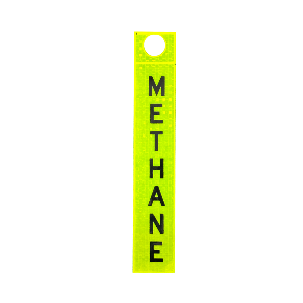 Methane - Printed Reflective Dropper Pipeline Marker / Ceiling Suspended Safety Tag - 50mm x 500mm