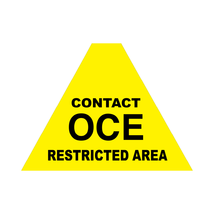 Tri Stand Markers Roll-Up Sign System – Contact OCE Restricted Area – Three-Sided Reflective Safety Sign for Roadwork, Mining & Underground Applications