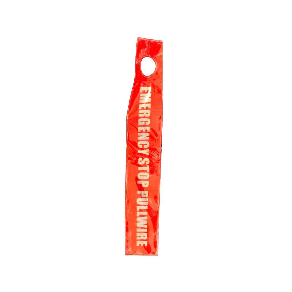 Emergency Stop Pullwire – Printed Reflective Dropper Marker / Ceiling Suspended Safety Tag - 50mm x 300mm