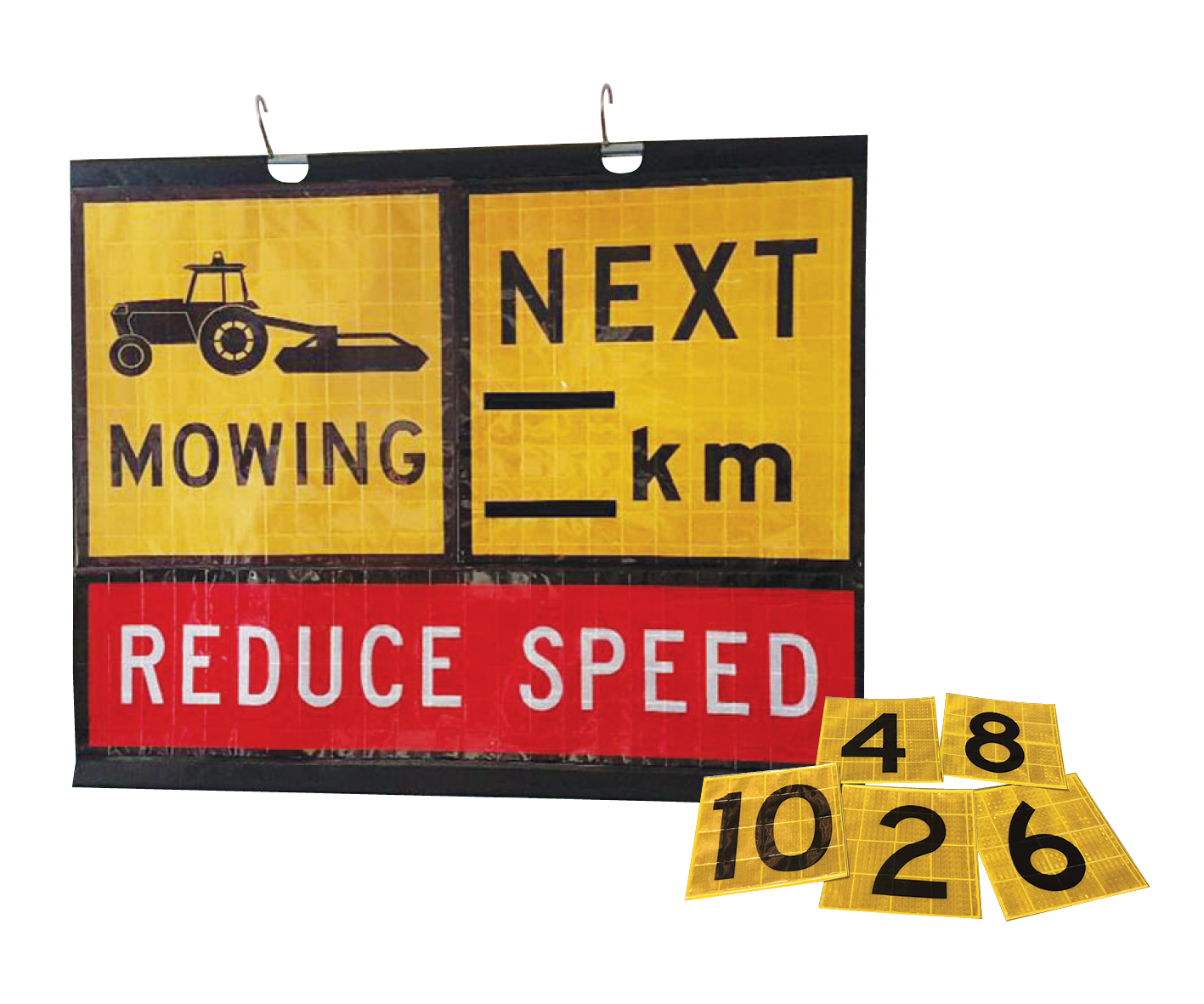KM Numbers — reflective Velcro-backed numbers for KM Changing Roll-Up Sign