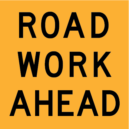 Road Work Ahead MMS-ADV-38 warning sign, 600×600 mm traffic yellow CL400 reflective panel for WA multi-message system, alerts drivers to upcoming roadworks