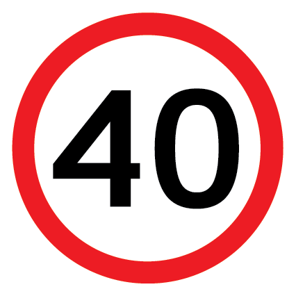 40km Speed MMS-REG-1-40 regulatory sign, 600×600 mm white CL400 reflective panel for WA multi-message system, enforces 40 km/h speed restriction in roadworks, detours, or residential and pedestrian areas