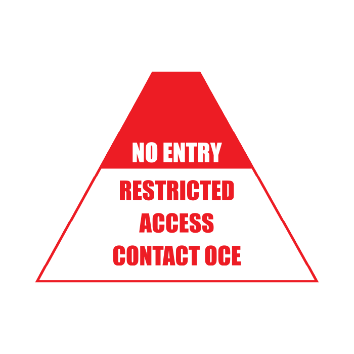 Tri Stand Markers Roll-Up Sign System – No Entry Restricted Access Contact OCE – Three-Sided Reflective Safety Sign for Roadwork, Mining & Underground Applications