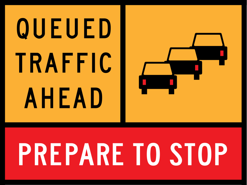 Queued Traffic Ahead Multi Message Sign (TC1947-1) with Queued Traffic Symbolic and Prepare To Stop