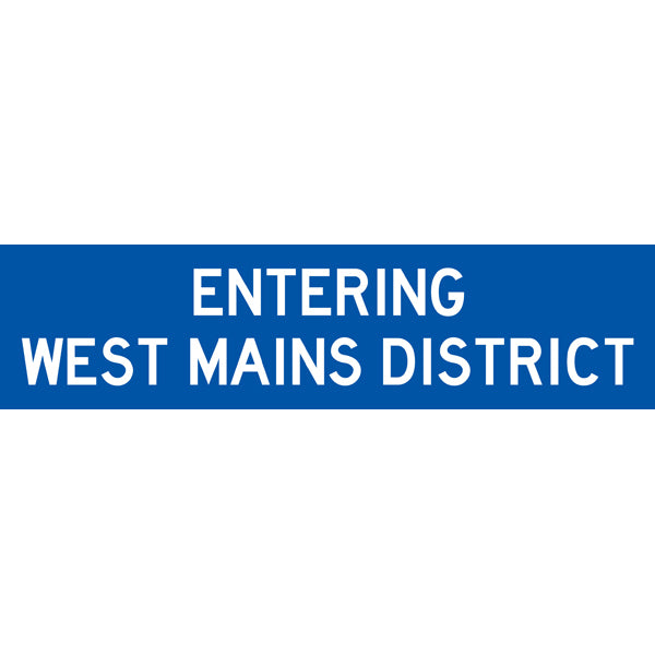 Reflective Mining Underground & Site Safety Banners – Entering West Mains District – 1600 × 400 mm