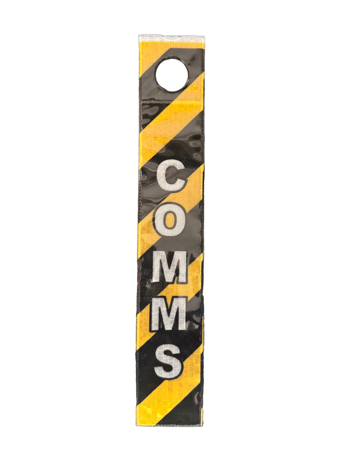 Reflective Dropper Pipeline Marker, also suitable as a Ceiling Suspended Safety Tag. Designed for unmistakable identification of pipelines, hazardous materials, and critical service lines. COMMS Identification.