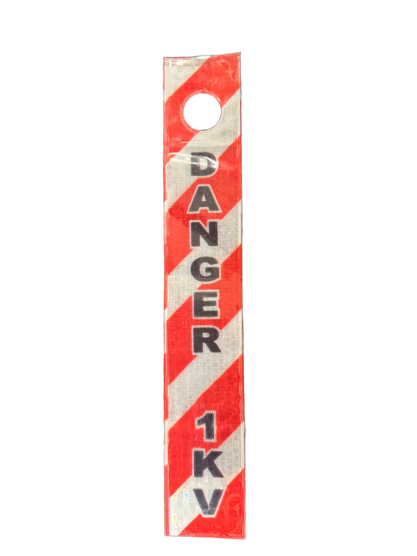 50mm x 300mm - Danger 1KV - Reflective Dropper Pipeline Marker / Ceiling Suspended Safety Tag