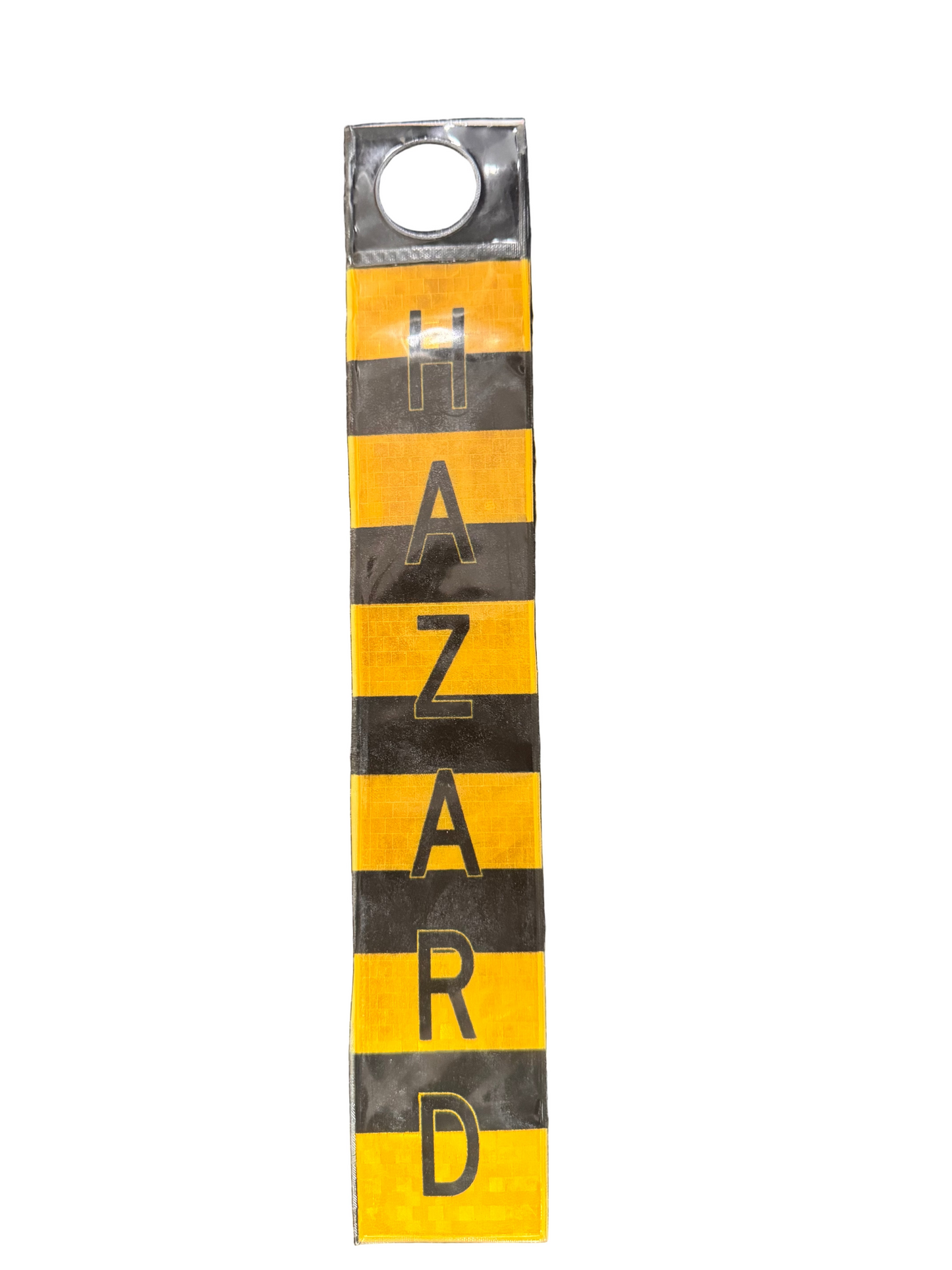 Reflective Dropper Pipeline Marker, also suitable as a Ceiling Suspended Safety Tag. Designed for unmistakable identification of pipelines, hazardous materials, and critical service lines. Hazard Reflective Orange and Black Dropper.