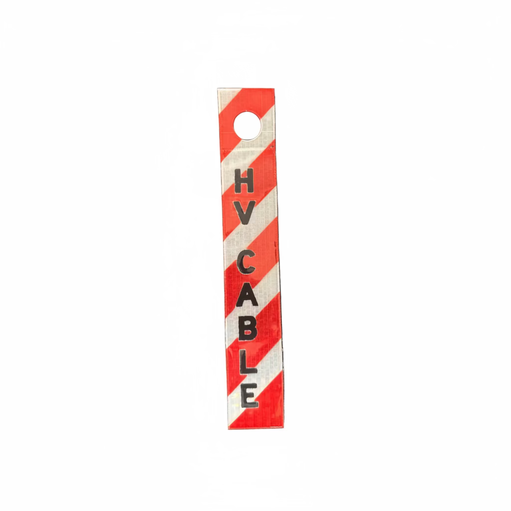 Tag. Designed for unmistakable identification of pipelines, hazardous materials, and critical service lines. HV CABLE Red and White Dropper Tag.