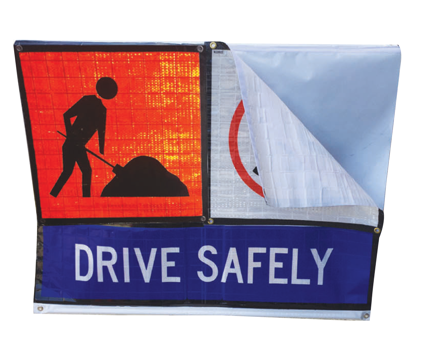 Speed Changing Roll-Up Sign — Class 1W reflective with Velcro-backed panels, add-on numbers, and carry bag