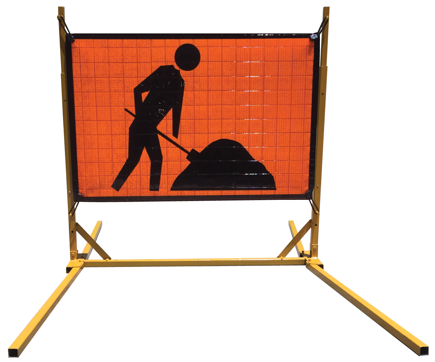 A double-sided Reflective Super Bright Orange Diggerman Workman (T1-5) Stableflex Roll Up Sign.
