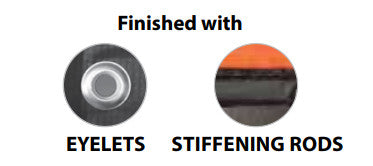 Swinging Roll Up Sign Finishes with eyelets and stiffening rods.