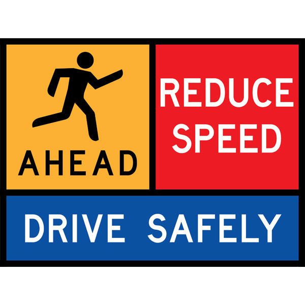 TC 1197 Runners Ahead – Reduce Speed – Drive Safely Multi Message – 1200x900mm – Roll-Up Traffic Control Sign