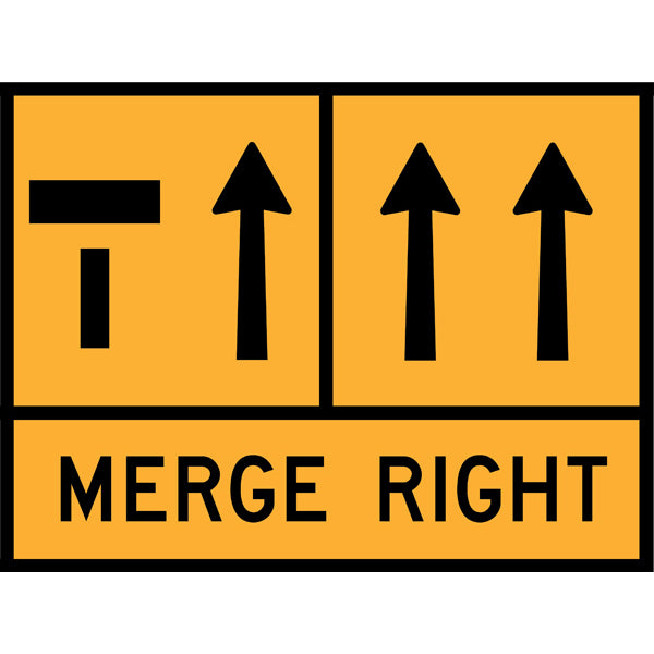 TC 1359-1, TC 1359-3 AND TC 1844-2 Left Lane Ends – Two Lanes Open – Merge Right Multi Message – 1200x900mm – Roll-Up Traffic Control Sign