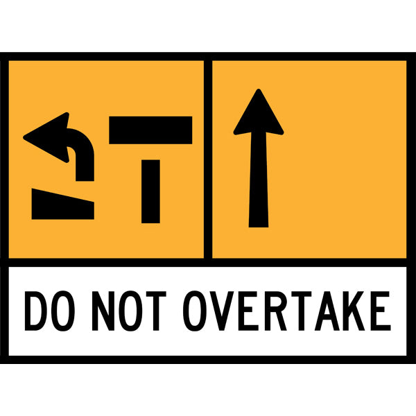 TC 1359-12, TC 1359-5 AND TC 1174 Intersection Left Lane Closed – Right Lane Open – Do Not Overtake Multi Message – 1200x900mm – Roll-Up Traffic Control Sign