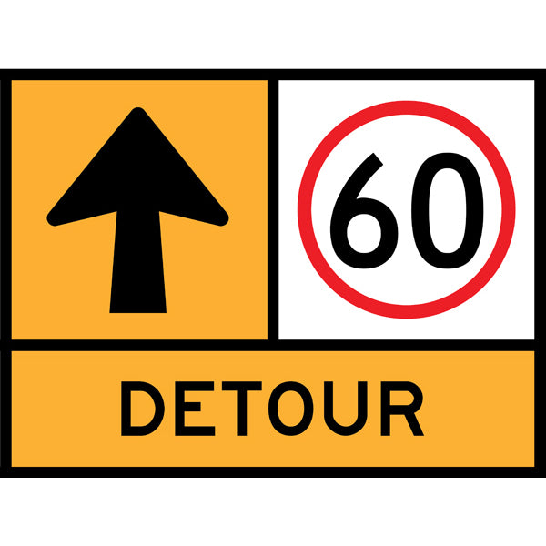 TC 1901, TC 1217-60 AND TC 1902 Ahead Arrow – 60km/h – Detour Multi Message – 1200x900mm – Roll-Up Traffic Control Sign
