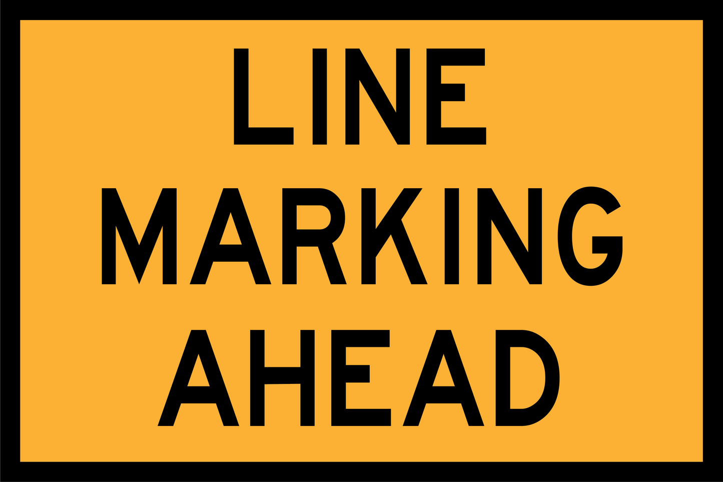 Warning sign with 'Line Marking Ahead' text on a yellow background