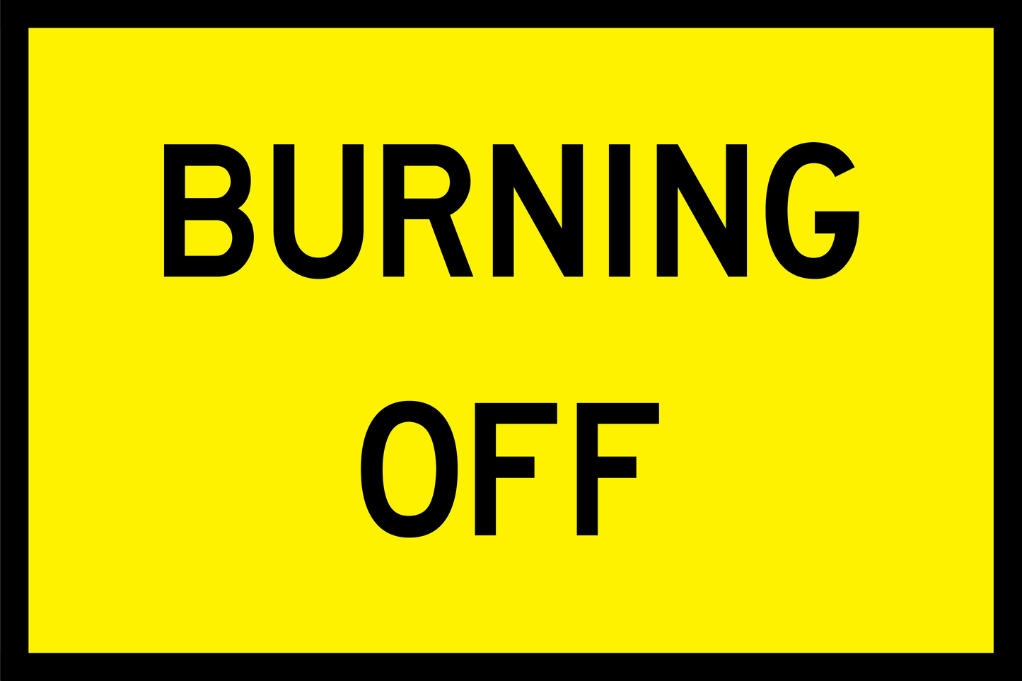 Retro Yellow sign with black text 'BURNING OFF' on a Retro yellow background