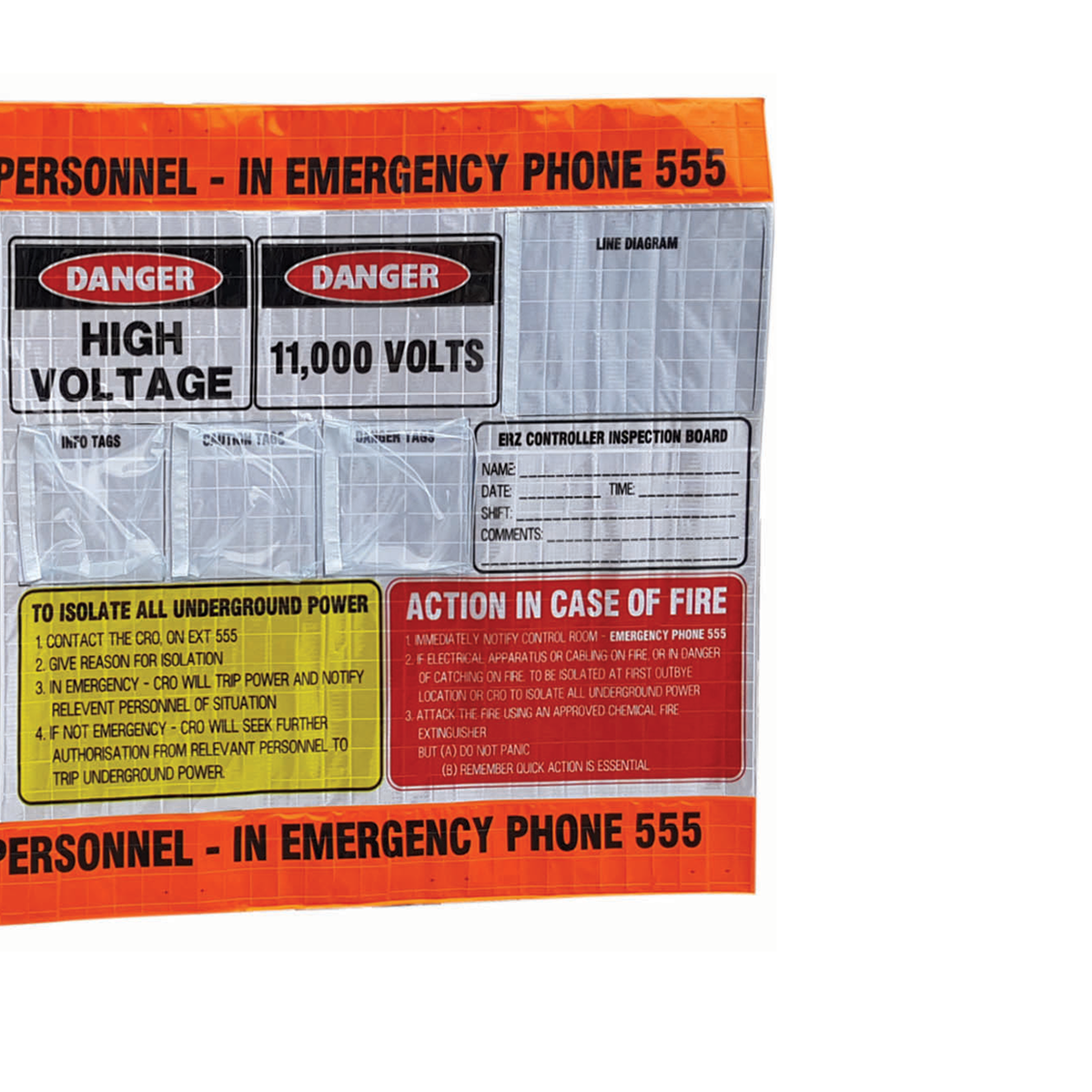 11,000 High Voltage Electrical Underground DCB Reflective Roll Up Banner / Distribution Control Board Safety Sign 3000mm x 800mm