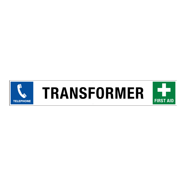 Side 2 of Australian-made reflective banner with Transformer, Telephone and First Aid artwork