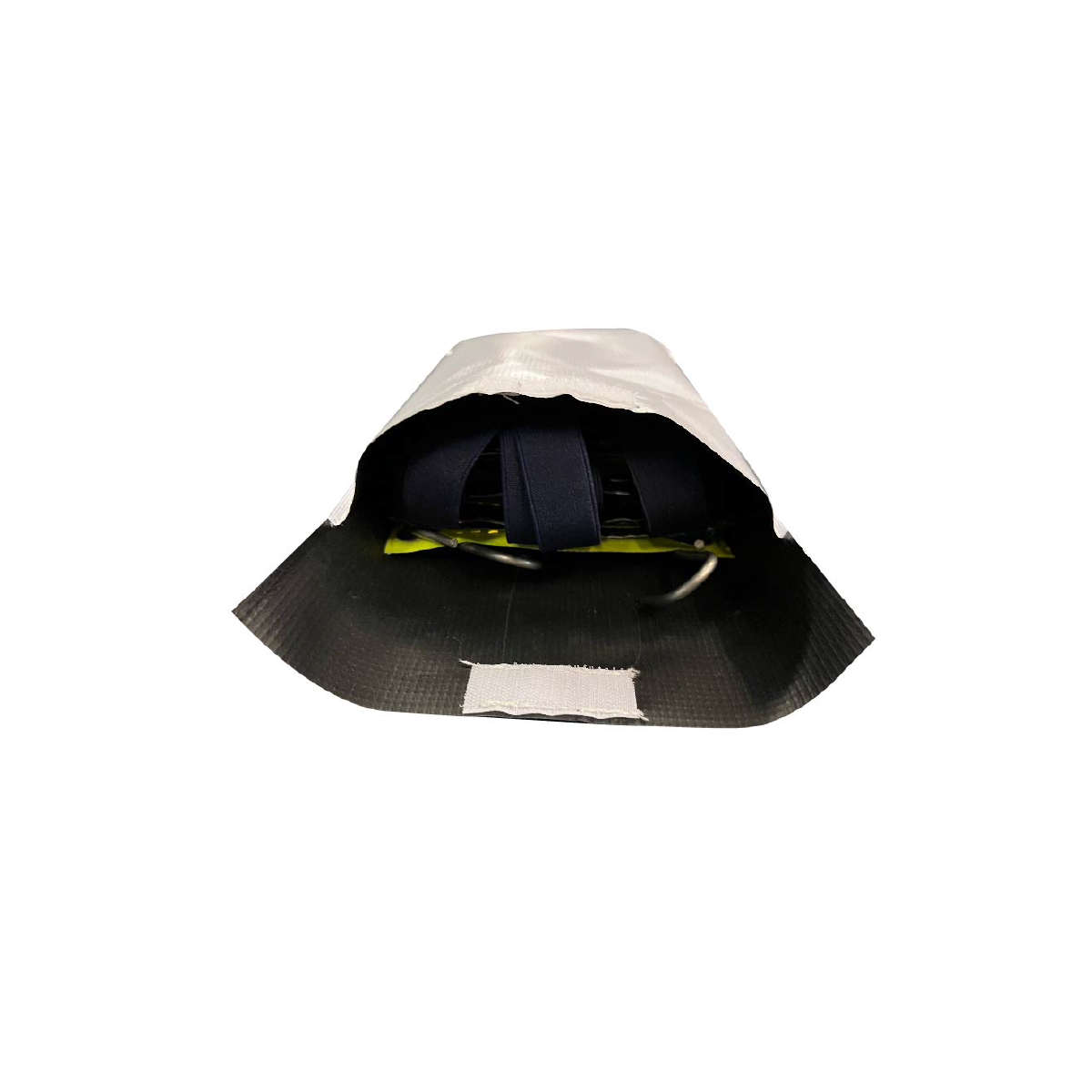 Black handbag with gold accents on a light gray background