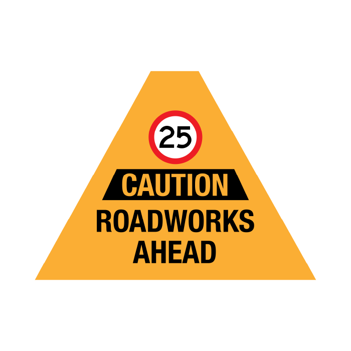 Tri Stand Markers Roll-Up Sign System – 25km/h Caution Roadworks Ahead (Traffic Yellow) – Three-Sided Reflective Safety Sign for Roadwork, Mining & Underground Applications
