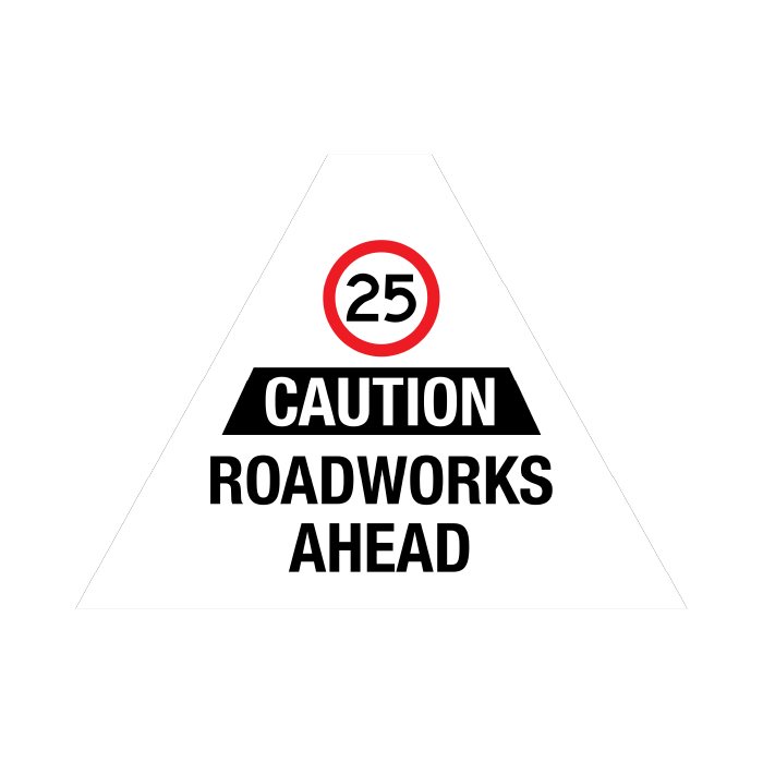 Tri Stand Markers Roll-Up Sign System – 25km/h Caution Roadworks Ahead (White) – Three-Sided Reflective Safety Sign for Roadwork, Mining & Underground Applications