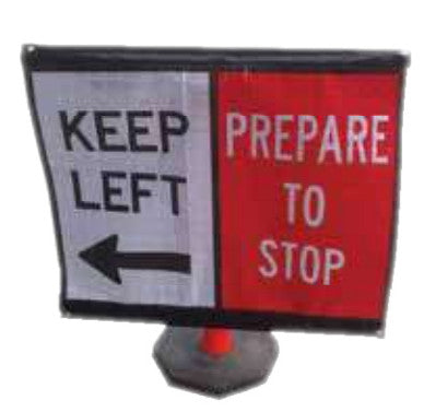 Reflective Bollard Roll Up Sign Multi-Panel Keep Left Prepare to Stop. 
