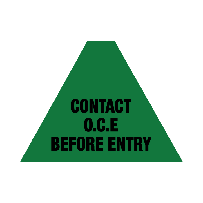 Tri Stand Markers Roll-Up Sign System – Contact O.C.E Before Entry – Three-Sided Reflective Safety Sign for Roadwork, Mining & Underground Applications