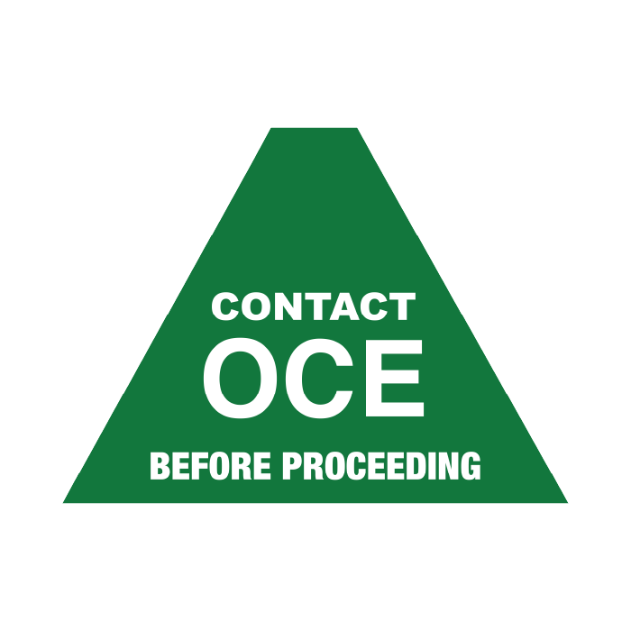 Tri Stand Markers Roll-Up Sign System – Contact OCE Before Processing – Three-Sided Reflective Safety Sign for Roadwork, Mining & Underground Applications