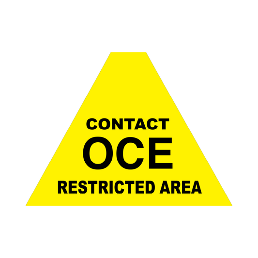 Tri Stand Markers Roll-Up Sign System – Contact OCE Restricted Area – Three-Sided Reflective Safety Sign for Roadwork, Mining & Underground Applications