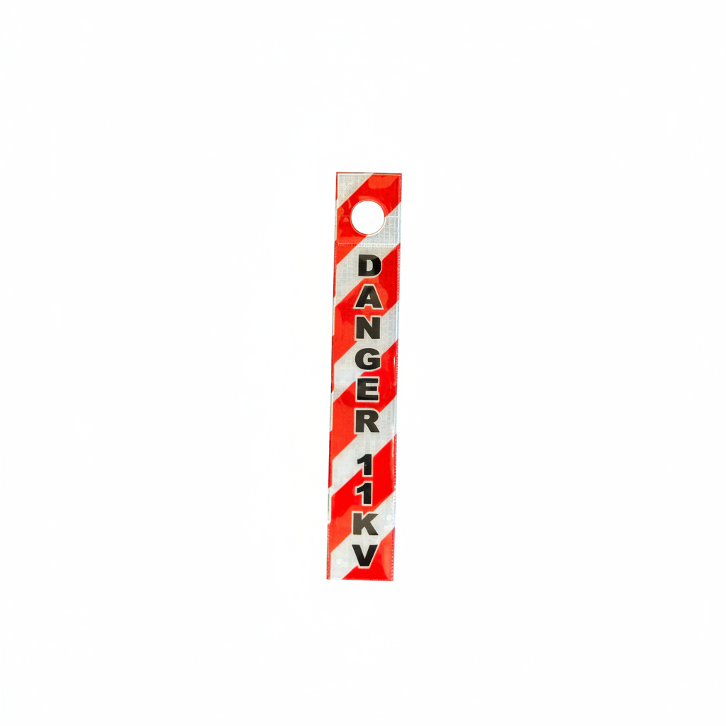 Danger 11KV warning label with red and white striped pattern on a white background