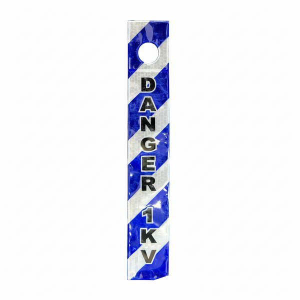 Danger 1KV - Reflective Dropper Pipeline Marker / Ceiling Suspended Safety Tag - 50mm x 300mm