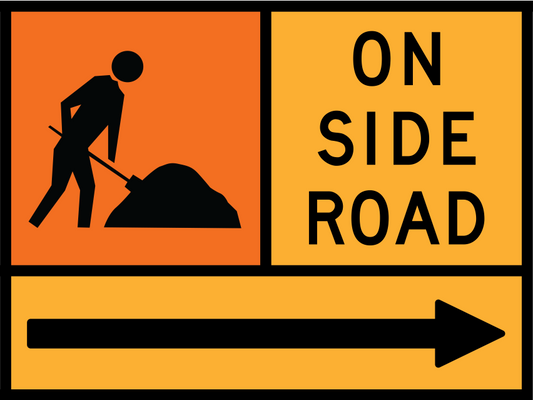 Workman Ahead Multi Message Sign (TC1312) with On Side Road and Right Arrow