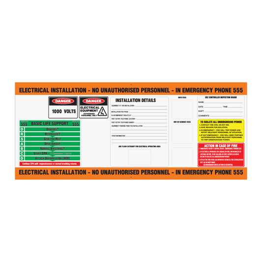 1000 Low Voltage Electrical Reflective Roll Up DCB Banner / Distribution Control Board Safety Sign 2385mm x 1000mm