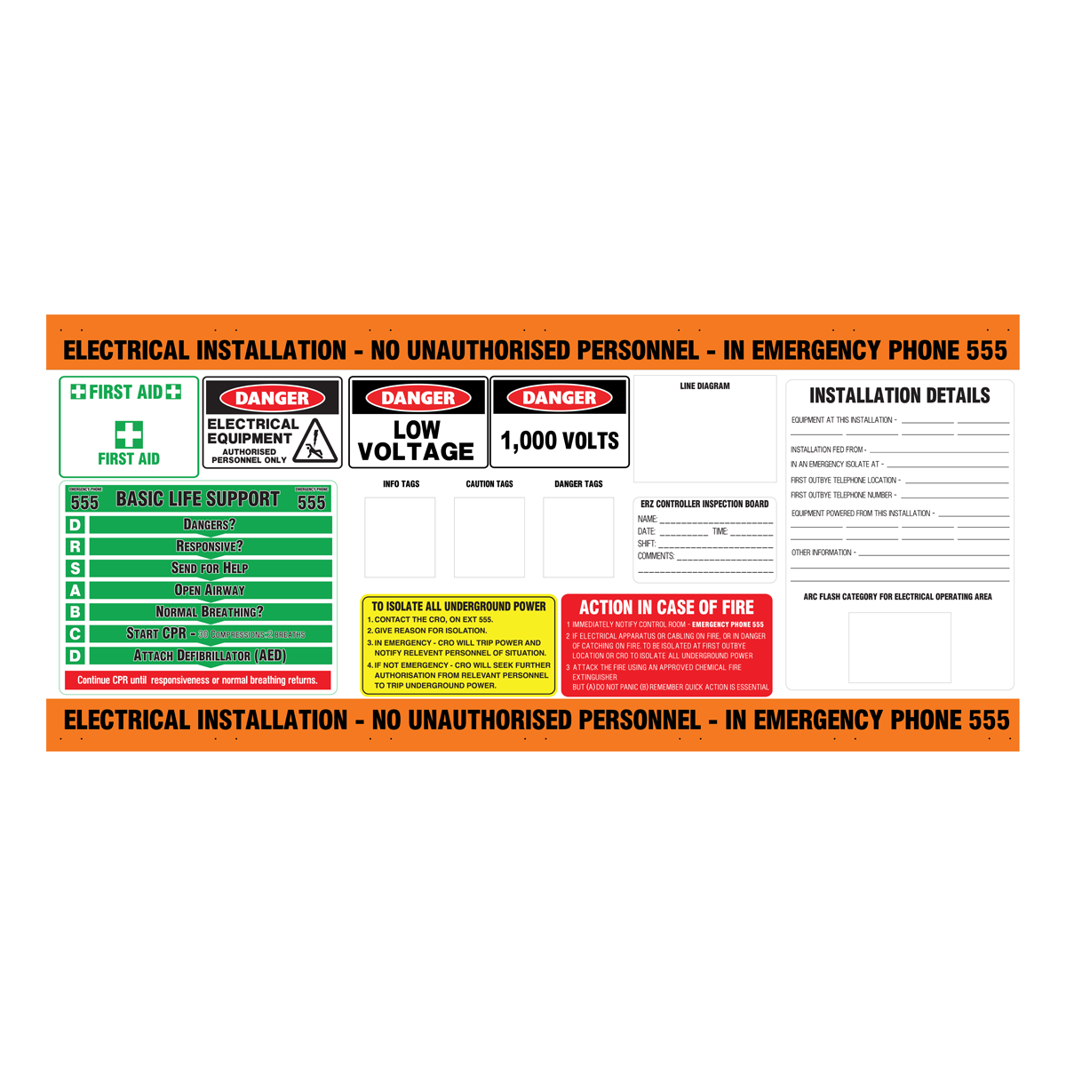 1000 Low Voltage Electrical Reflective Roll Up DCB Banner / Distribution Control Board Safety Sign 2500mm x 800mm