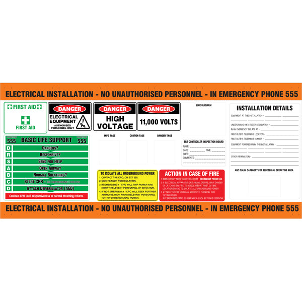 11,000 High Voltage Electrical Reflective Roll Up DCB Banner / Distribution Control Board Safety Sign 2100mm x 800mm
