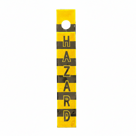 Hazard - Printed Reflective Dropper Pipeline Marker / Ceiling Suspended Safety Tag - 50mm x 500mm
