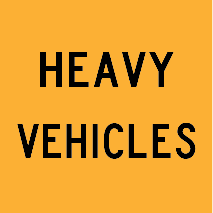 Heavy Vehicles MMS-ADV-13 road warning sign, 600×600 mm traffic yellow CL400 reflective panel for WA multi-message system, alerts drivers to truck movements
