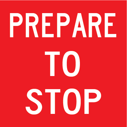 Prepare To Stop MMS-ADV-27 warning sign, 600×600 mm red CL400 reflective panel for WA multi-message system, alerts motorists to stop/slow conditions, temporary signals, or traffic controllers ahead
