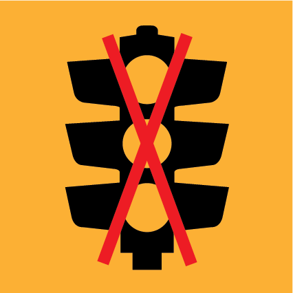 Lights Out MMS-ADV-50 road sign, 600×600 mm traffic yellow CL400 reflective panel for WA multi-message system, warns motorists of non-operational traffic signals