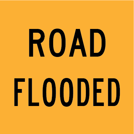 Road Flooded MMS-ADV-66 warning sign, 600×600 mm traffic yellow CL400 reflective panel for WA multi-message system, alerts motorists to flooding and water hazards ahead