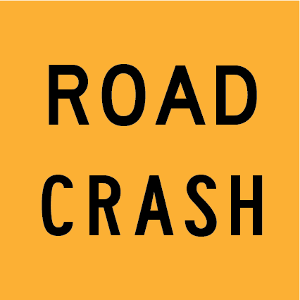 Road Crash MMS-ADV-67 warning sign, 600×600 mm traffic yellow CL400 reflective panel for WA multi-message system, alerts motorists to crash sites and accident hazards ahead