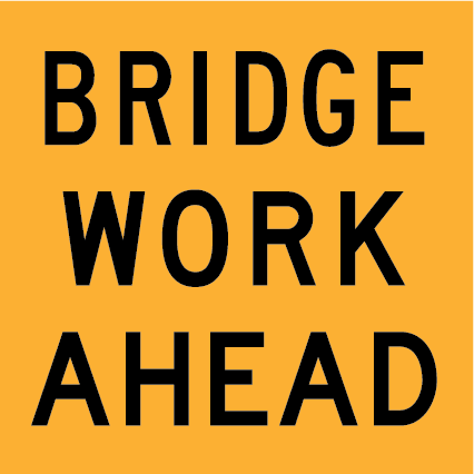 Bridge Work Ahead MMS-ADV-7 road sign, 600×600 mm traffic yellow CL400 reflective panel for WA multi-message system, warns of bridge construction or repairs