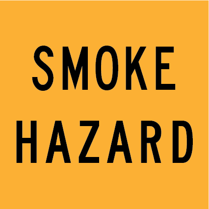 Smoke Hazard MMS-ADV-77 warning sign, 600×600 mm traffic yellow CL400 reflective panel for WA multi-message system, alerts motorists to smoke and visibility hazards ahead