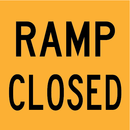 Ramp Closed MMS-ADV-87 traffic sign, 600×600 mm traffic yellow CL400 reflective panel for WA multi-message system, warns motorists of ramp closures ahead
