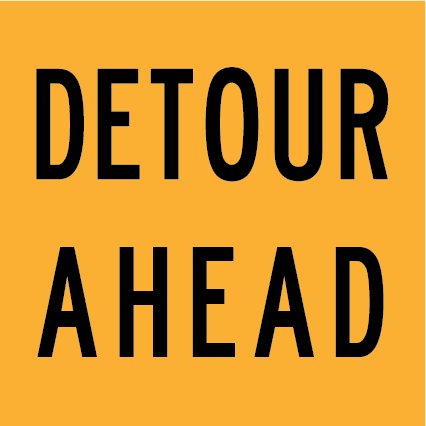 Detour Ahead MMS-ADV-9 road sign, 600×600 mm traffic yellow CL400 reflective panel for WA multi-message system, warns motorists of upcoming detour routes