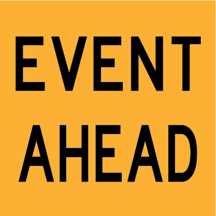 Event Ahead MMS-EVE-3 road warning sign, 600×600 mm traffic yellow CL400 reflective panel for WA multi-message system, alerts drivers to event traffic changes
