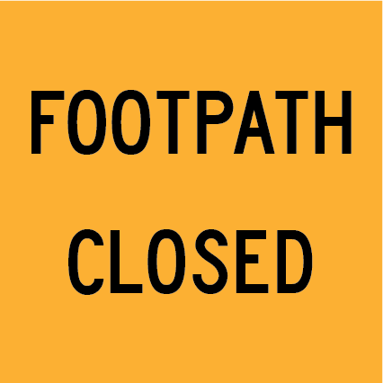 Footpath Closed MMS-PED-1 warning sign, 600×600 mm traffic yellow CL400 reflective panel for WA multi-message system, used to mark pedestrian path closures